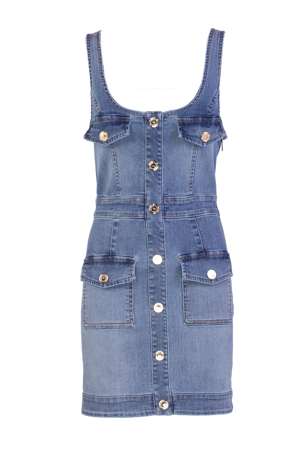 shop ELISABETTA FRANCHI  Abito: Elisabetta Franchi miniabito in denim con abbottonatura.
Collo a madonna.
Finta abbottonatura nel davanti.
Tasche con bottoni in metallo dorato.
Zip sul fianco.
Composizione: 98% Cotone, 2% Elastane.
Made in Italy.. AJ36S41E2-192 number 3088780